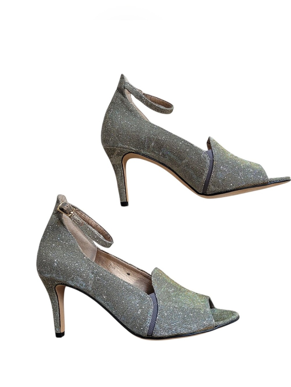 Vaneli Sparkle Peep-Toe Ankle-Strap Heels  Silver With Gold Shimmer Szie 7.5